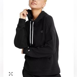 Champion Super soft fleece rib knit Hoodie Black Logo on sleeve Sz Medium